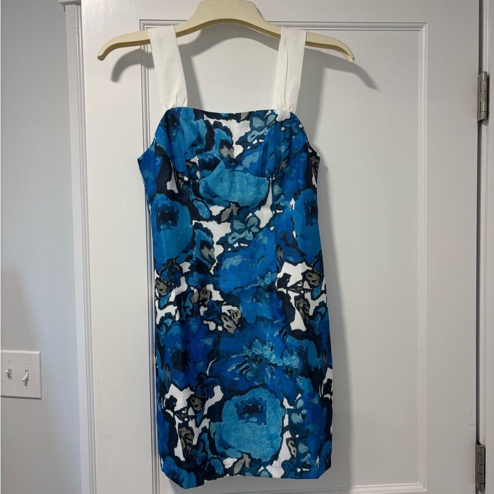 Commense Blue and White Floral Mini Dress